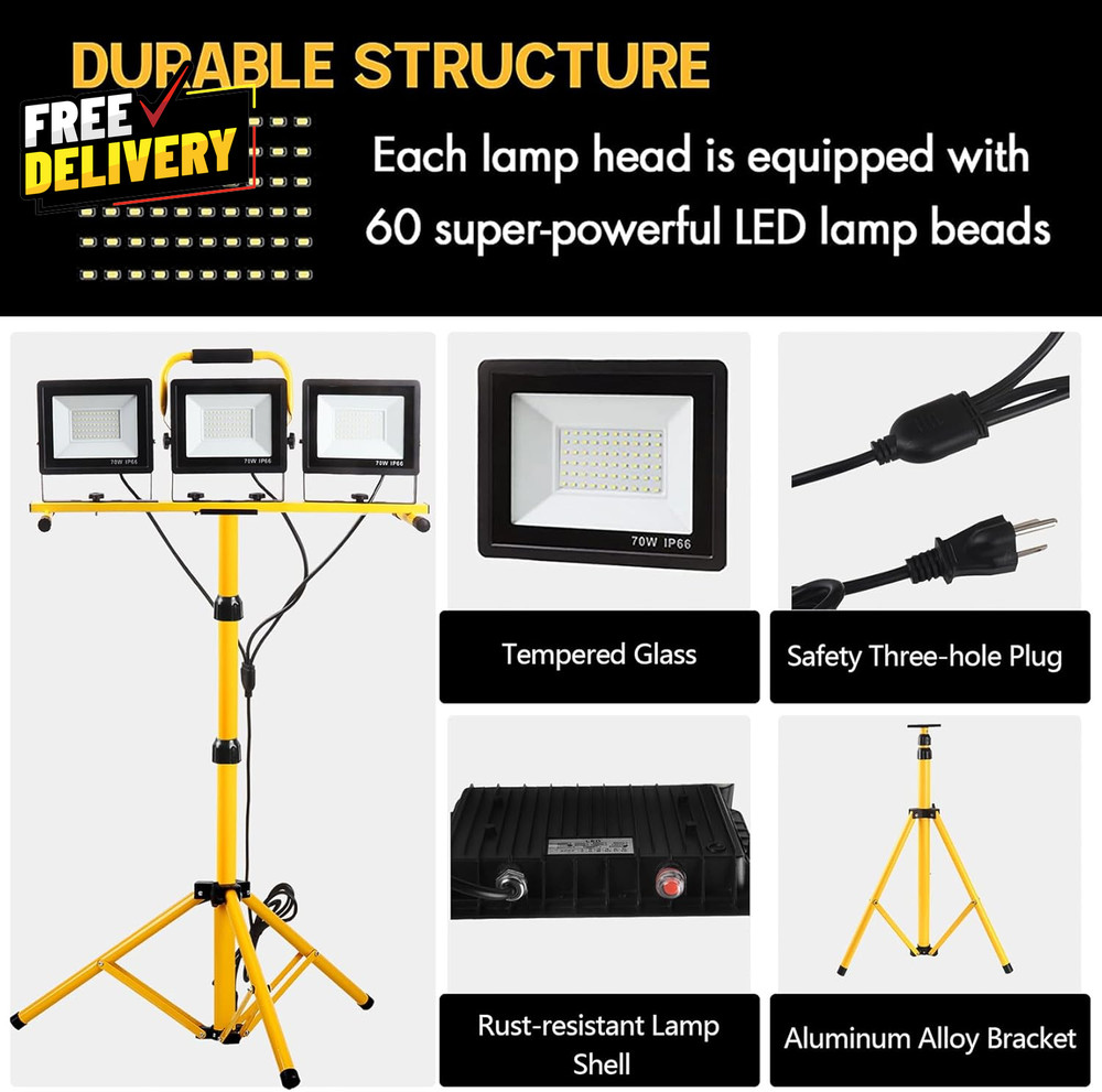 22000 Lumen Work Lights with Stand 3 Head Portable LED Work Light with Adjust...