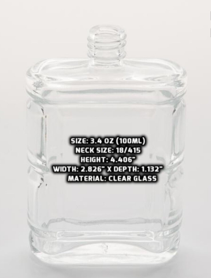1 Refillable Perfume Metal Spray Top , Flat Shape Glass Bottle , Atomizer 100 ml