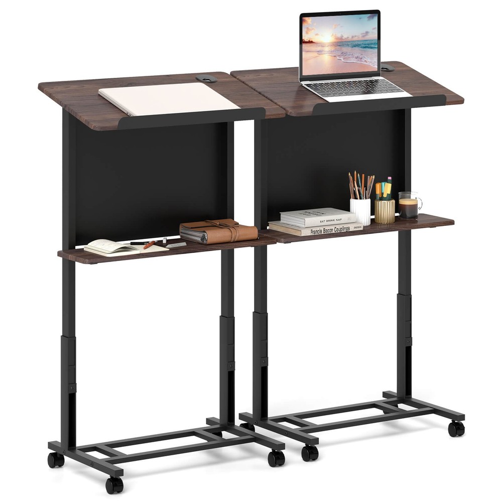 2 PCS Rolling Podium Stand 40.5"-49" Height Adjustable Lectern Table Mobile