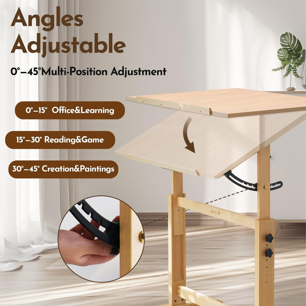 Wood Drafting Table - Adjustable Height, 35.5"x23.5" Plan Table for Construct...