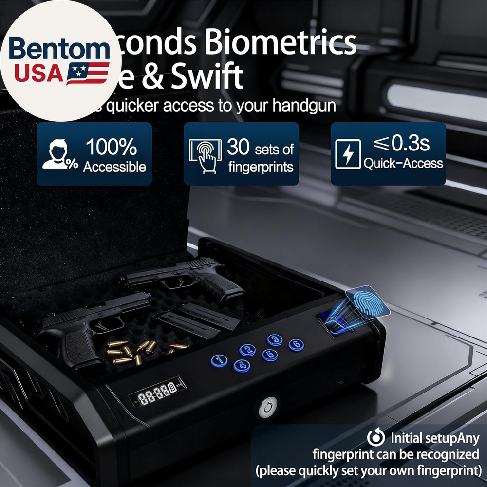 Gun Safe，With 3 Quick-Access Fingerprint，Passcode，Key.With LCD Display，With Pist