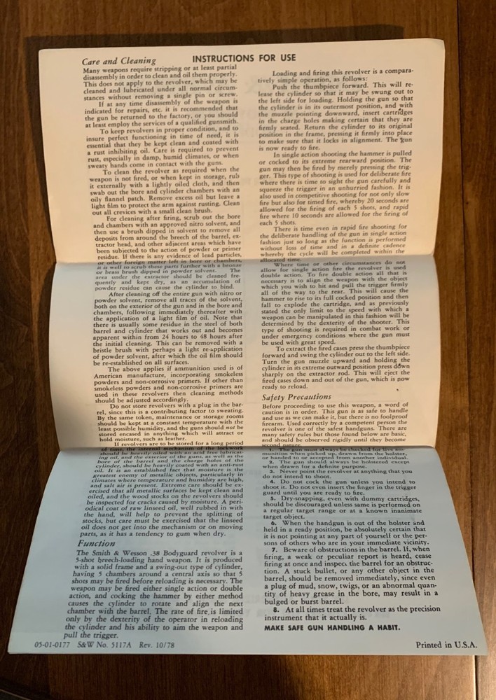 Smith & Wesson Model 49 Instructions Manual
