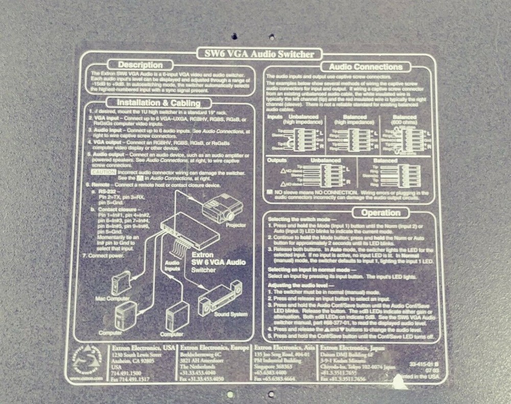 EXTRON SW6 VGA SWITCHER WITH AUDIO (*)