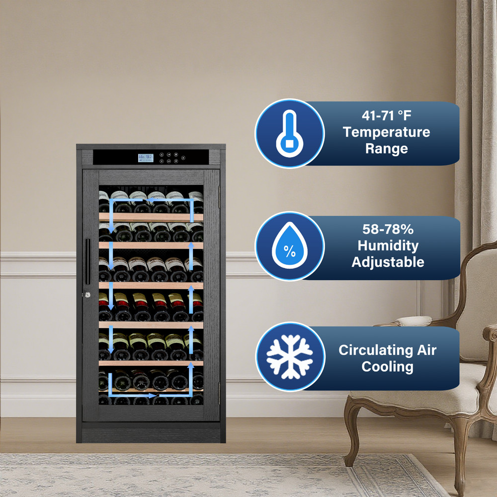 26" Compact Wine Cabinet w/ Wheel LED Touch Screen Display Constant Temperature