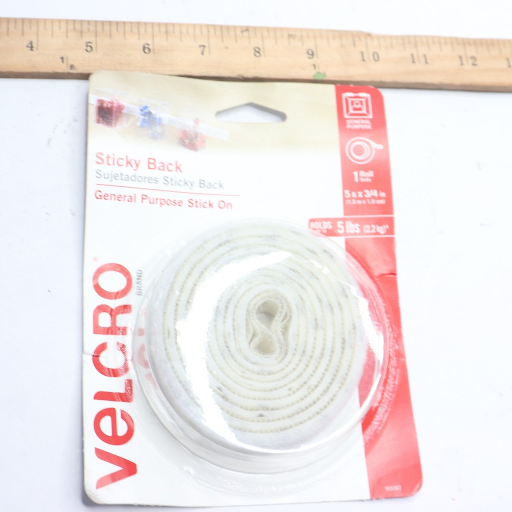 Sticky Back Reclosable Hook & Loop Roll White 3/4" x 5 Ft 90087