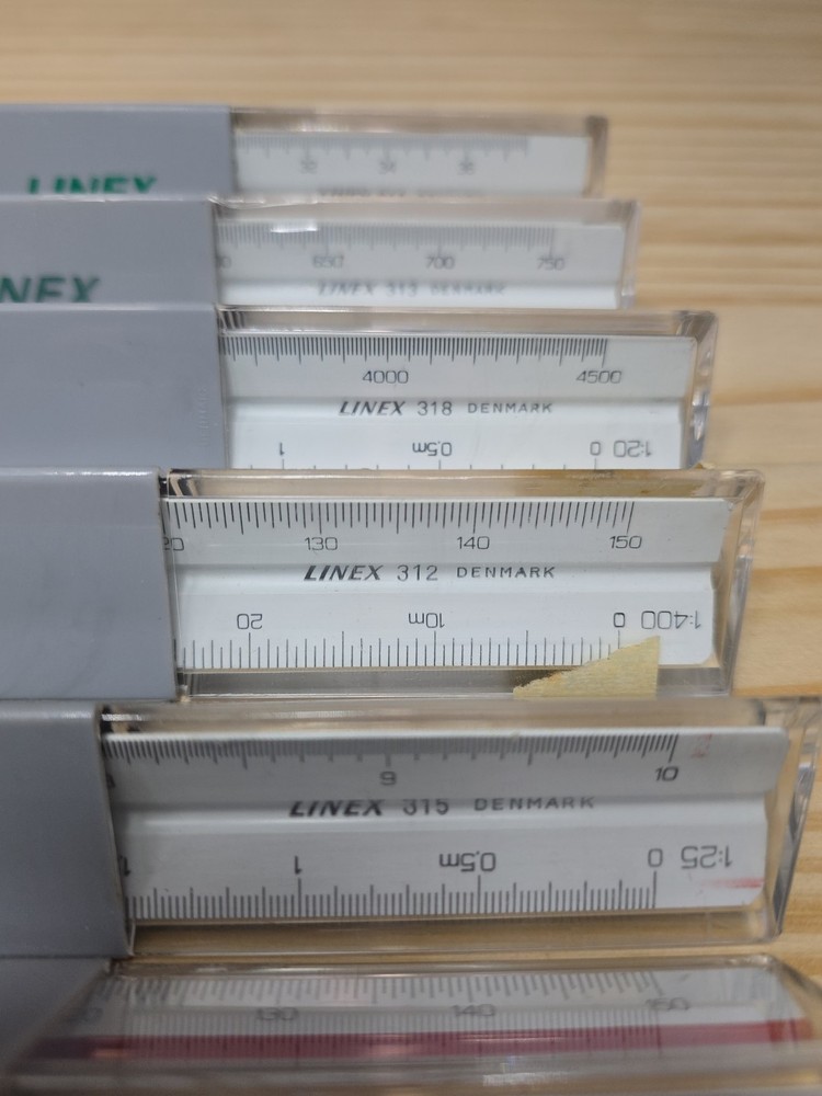 Linex Triangular Graphics Engineering Drawing ruler Lot Of 6 & case Free Shippin