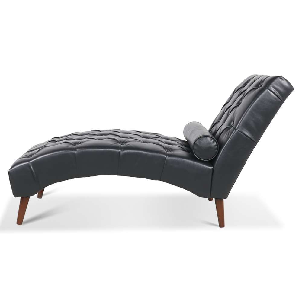 Faux Leather Upholstered Chaise Lounge Button Tufted Sleeper Chair with Pillow