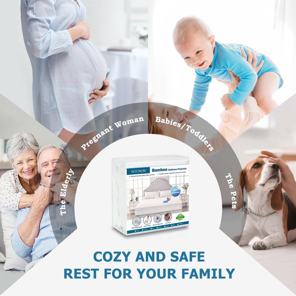 4-Layer Ultra Soft Premium Waterproof Mattress Protector Full Size, Cooling M...
