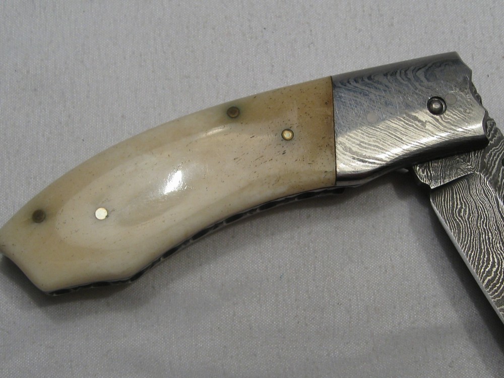 Handmade Heavy DAMASCUS Folding Knife - New No Box. #25