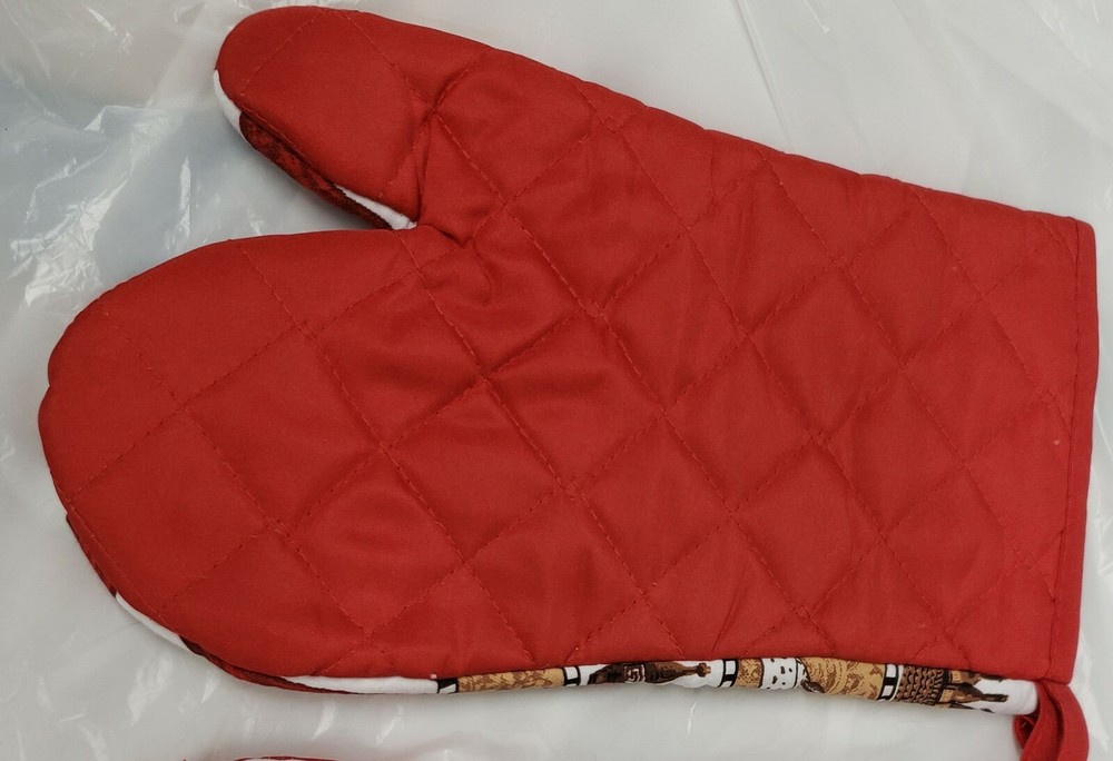 Printed Kitchen Large Oven Mitt (12") FAT CHEF & VARIOUS FOODS, w/red back, ASM