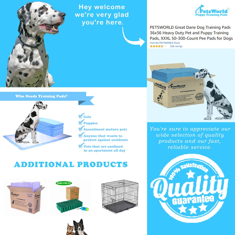 PETSWORLD Great Dane Dog Training Pads 36x36, Case 600