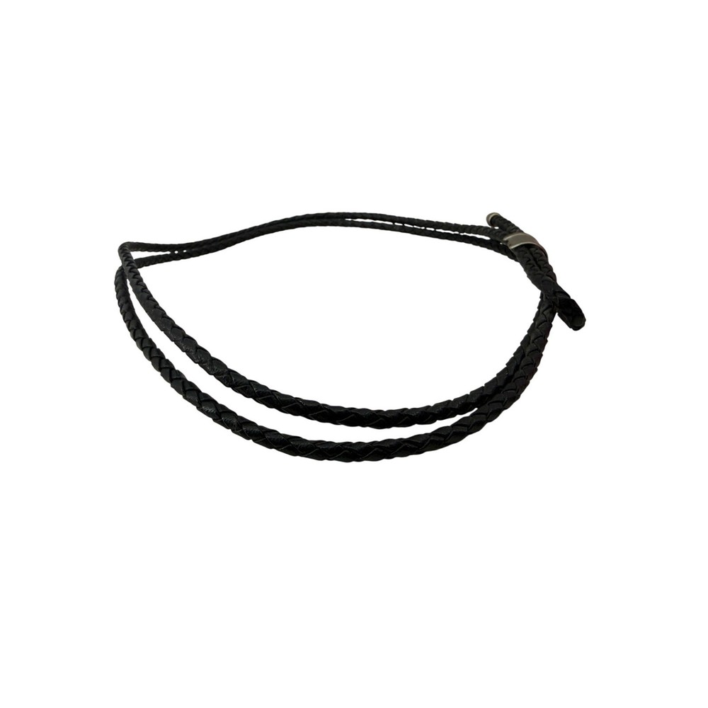 Black Braided Leather Hat Band Silvertone Hardware