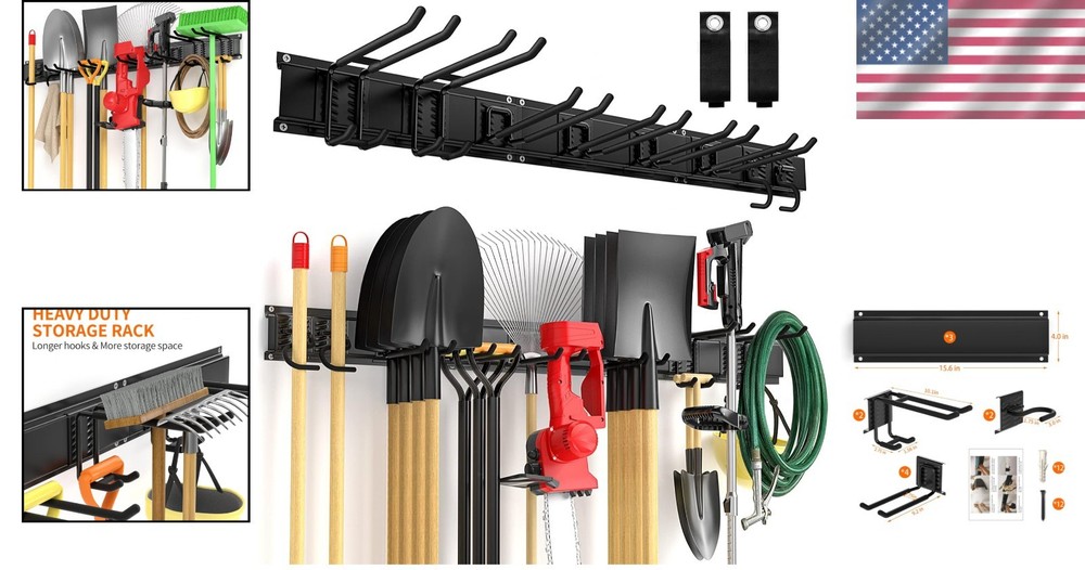 Robust Garden Tool Organizer with 8 Rubber-Coated Hooks - Easy Installation