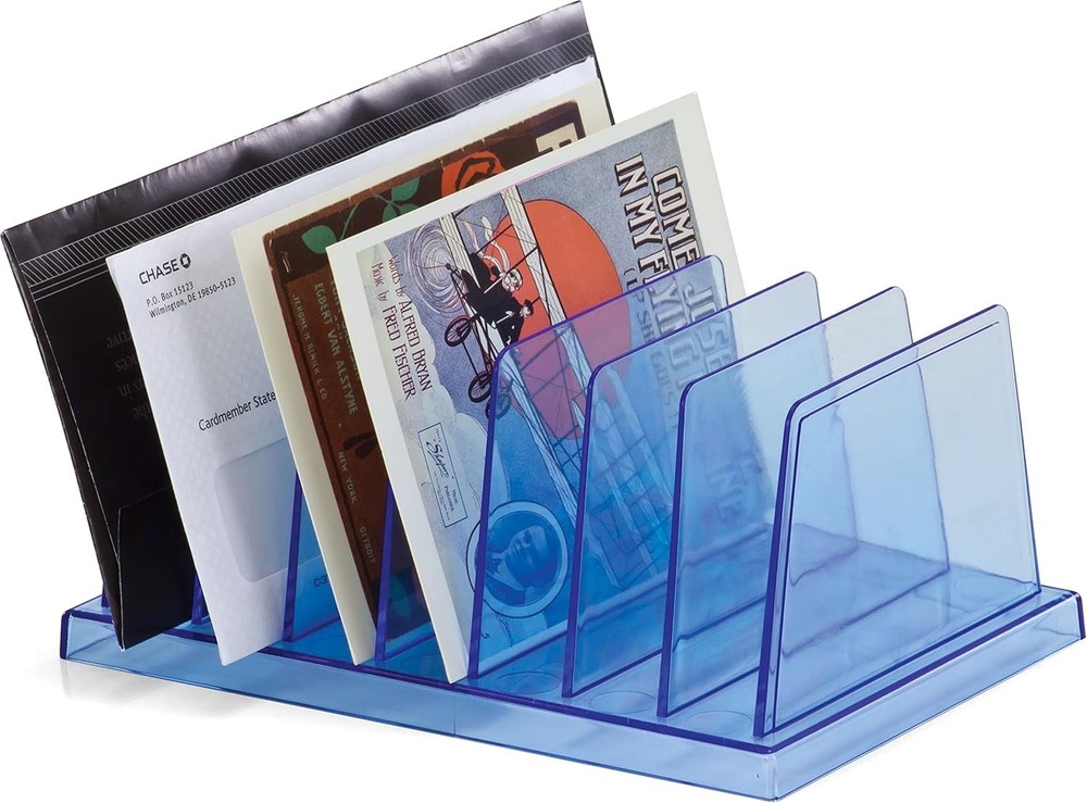 Elegant 7-Compartment Transparent Blue Office Sorter - Modern Desktop Solution