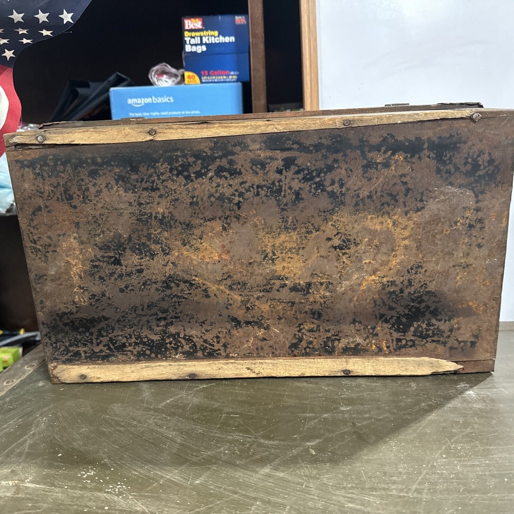 Small Antique Flat Top Steamer Trunk - 16"L