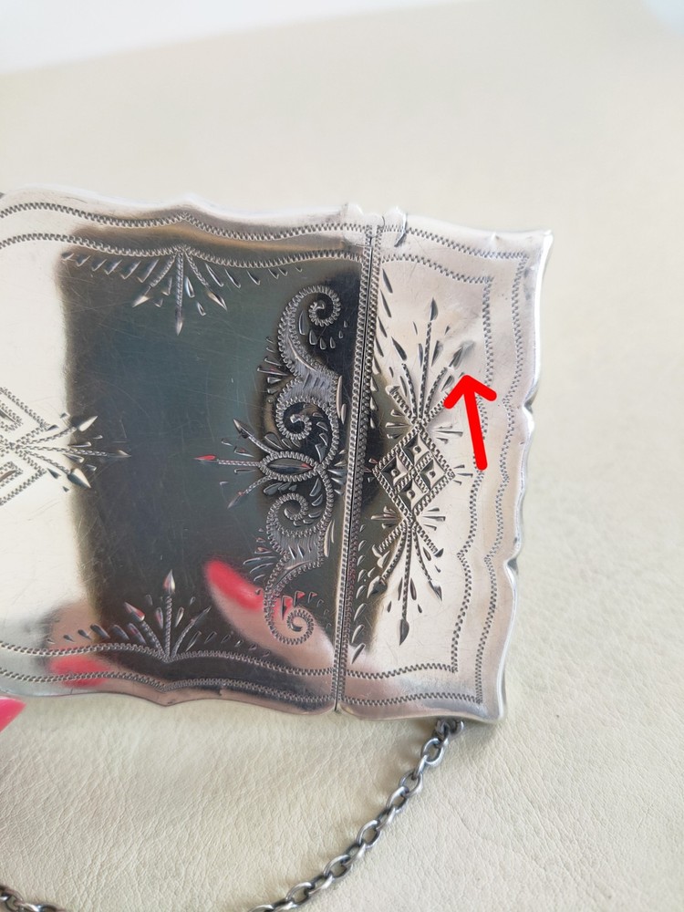 Antique Sterling Silver Calling Card Case With Chatelaine Chain
