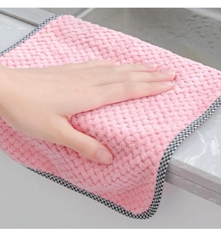 5pcs Plain Cleaning Rag, Pink Polyester Cleaning Cloth, For Kitchen