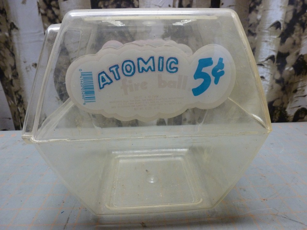 (B) VTG EMPTY Atomic Fireball Pan Ferrara Candy Counter Jar, Plastic Container