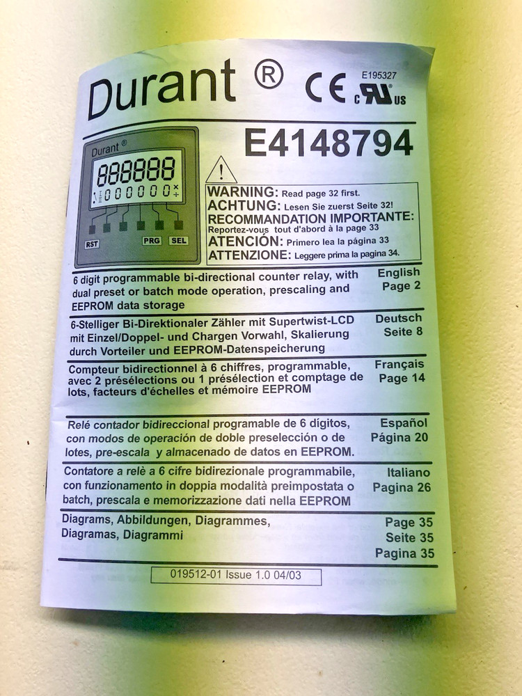 DURANT E4148794 COUNTER/TIMER
