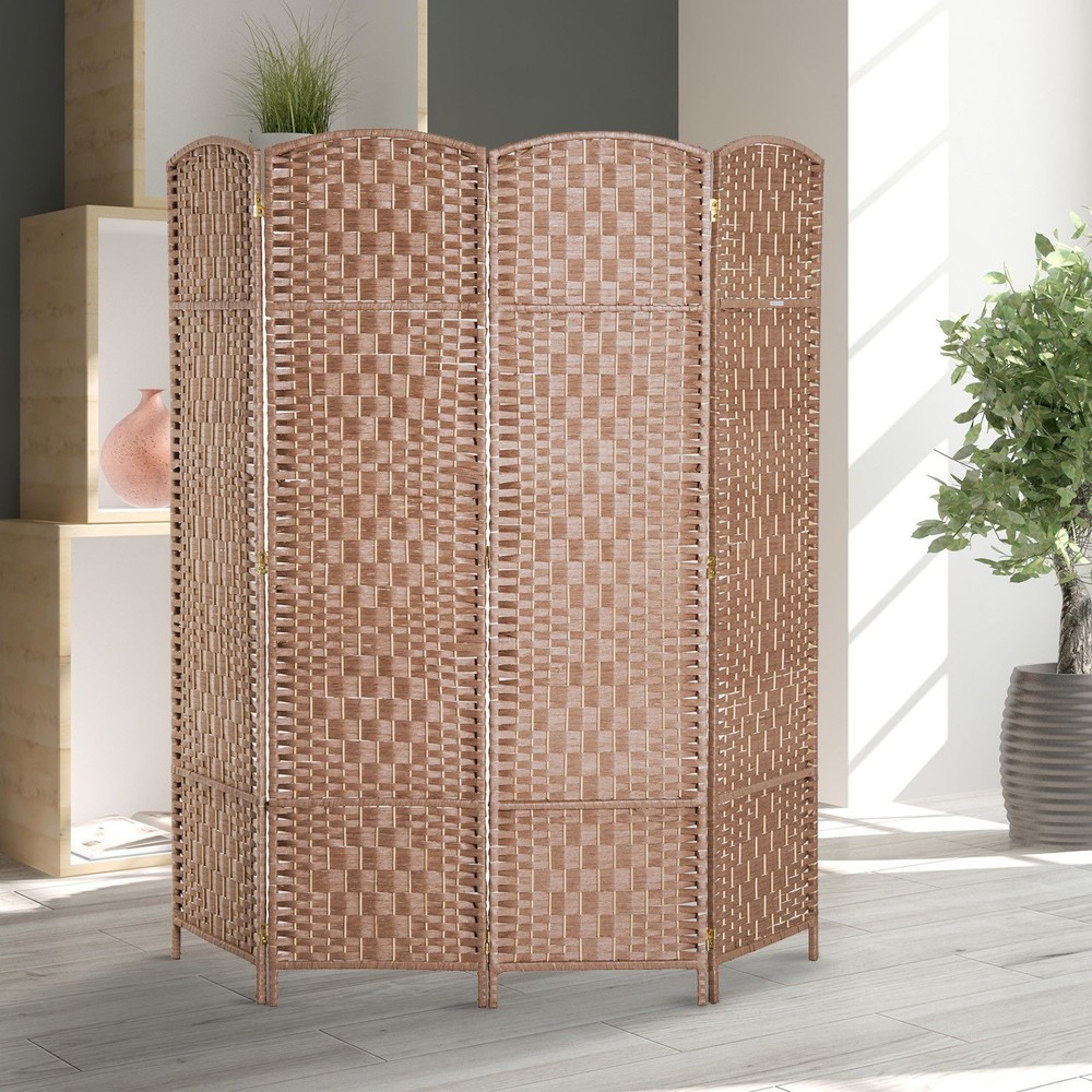 6ft Tall 4-Panel Wicker Weave Room Divider Folding Privacy Screen Wall Partition
