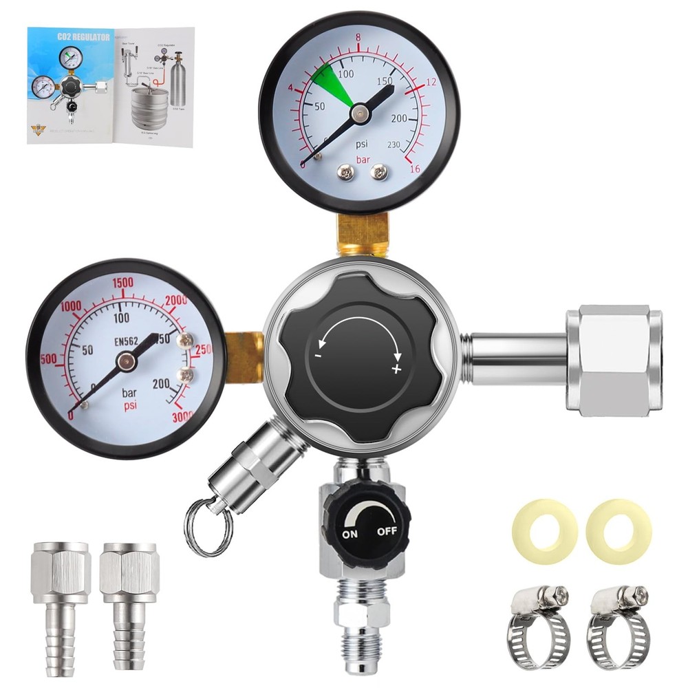 Beer Keg Regulator 0-120 PSI CO2 Regulator, Quick Disconnect CO2 Kegerator Re...