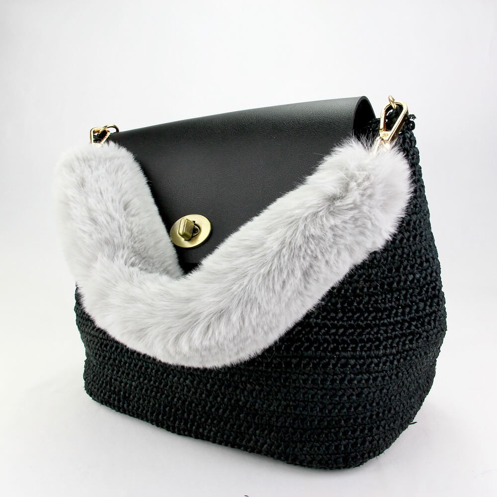 Fur Handle (Light Gray) - Cotton Raffia