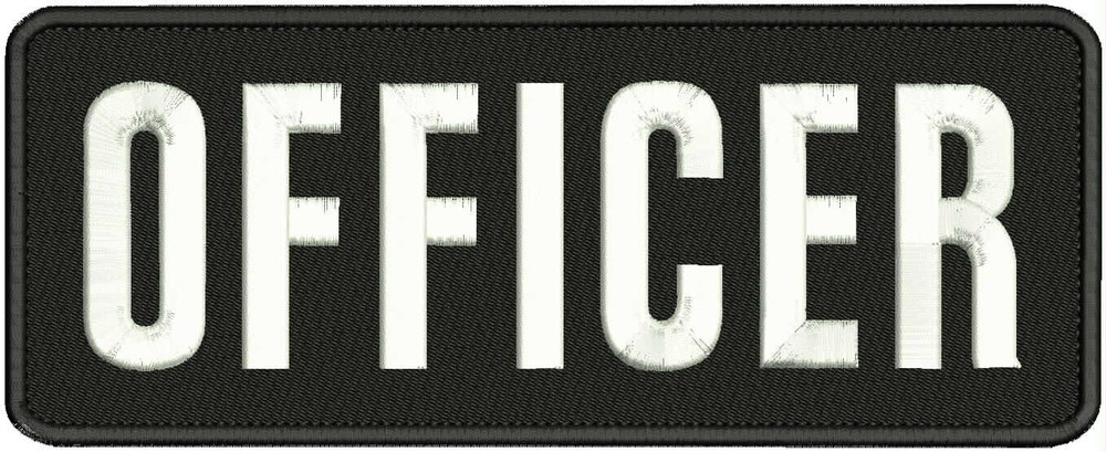 OFFICER EMBROIDERY PATCH 4X11 HOOK ON BACK WHITE ON BLACK
