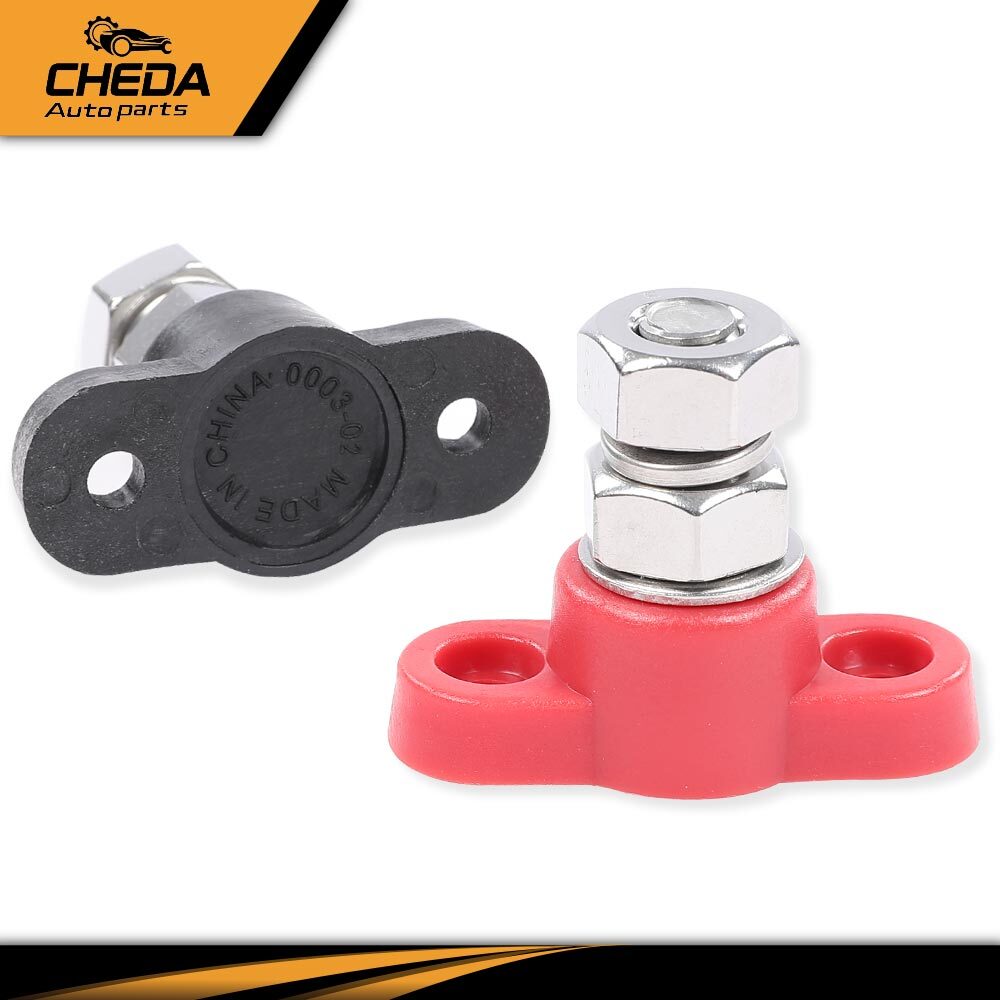 2Pcs Insulated Terminal Stud 3/8" Red & Black Junction Block Power Post Set