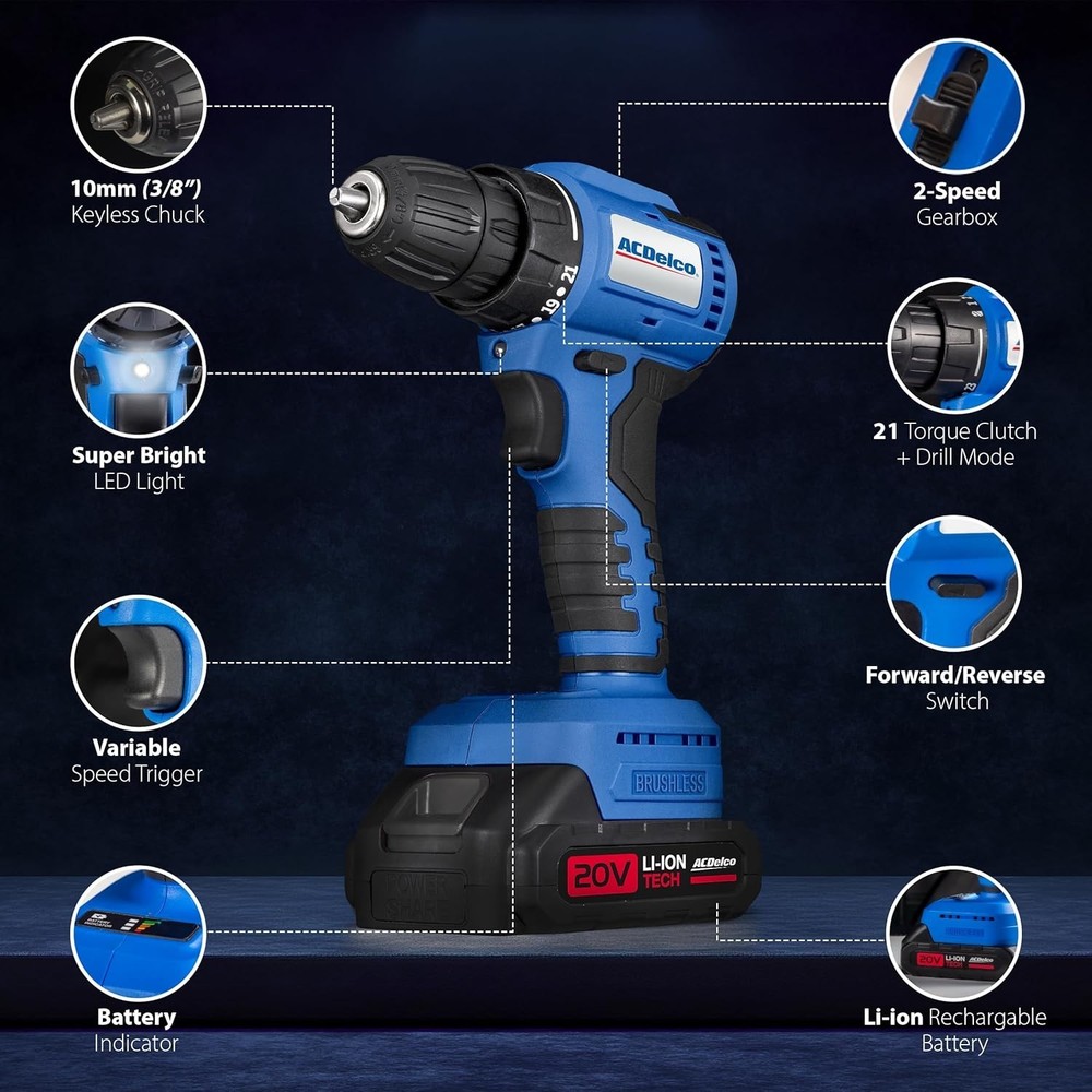 High Torque 20V Cordless Drill with Variable Speed - Ideal for Any Project
