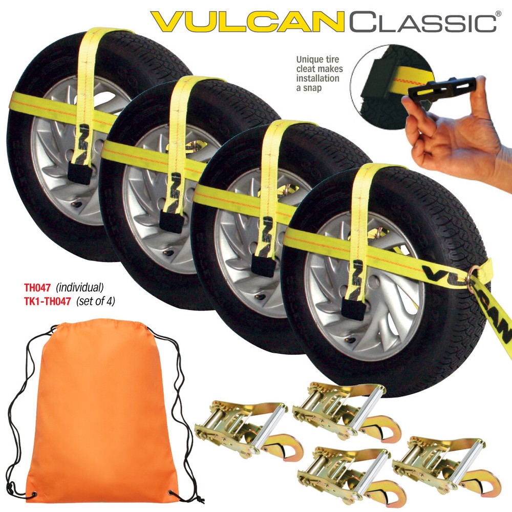 VULCAN Adjustable Loop Car Tie Down Kit - Snap Hooks (4 Straps & 4 Ratchets)
