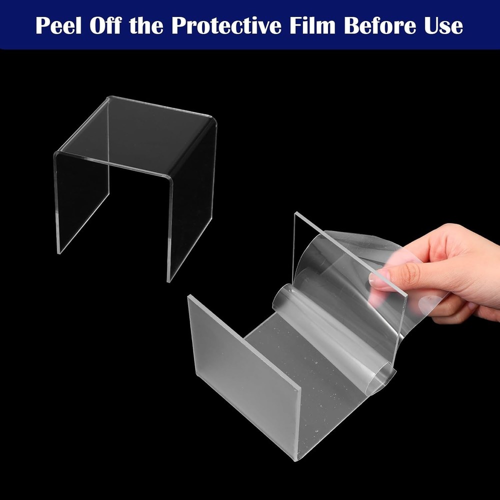6 Pcs Clear Acrylic Risers Display Stands 0.2" Thick 2 Sets Square 3-Tier Ris...