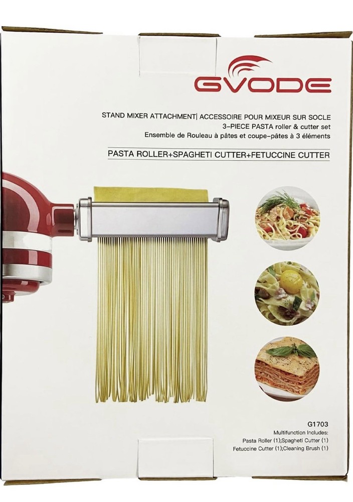Kitchen 3-Piece Pasta Roller and Cutter Set for KitchenAid Stand-gvode