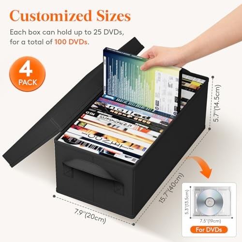 DVD Storage Box Packs, Stackable DVD Cases 15.7"L x 7.9"W x 5.7"H for DVD 4