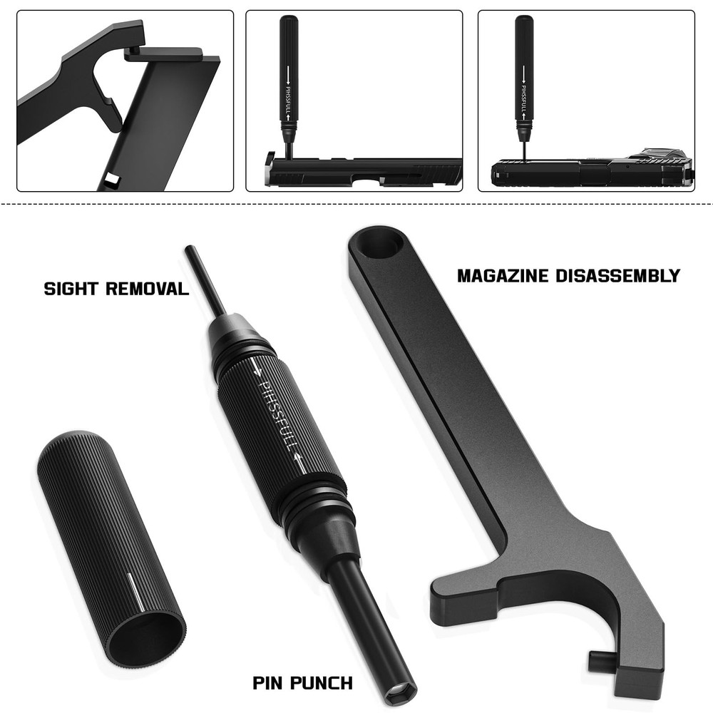 2-in-1 Tool Kit for Glock, Front Sight Remove Pin Punch Magazine Black