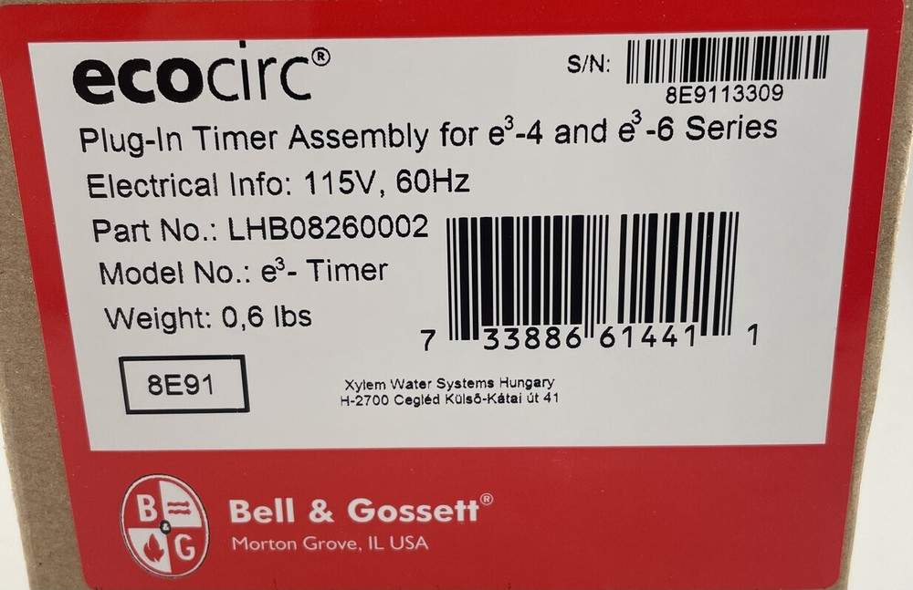 BELL & GOSSET ECOCIRC PLUG IN TIMER ASSEMBLY FOR E-4 AND E-6 SERIES LHB08260002