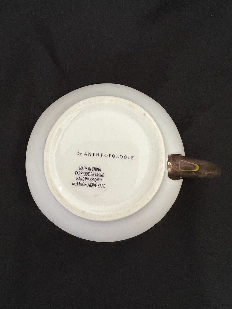 Anthropologie Eleodora Pitcher Blue & White Gold Handle