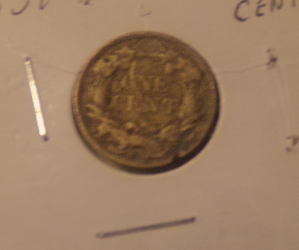 1858 FLYING EAGLE CENT COPPER-NICKEL WITH POSSIBLE ERROR ON DATE G/VG COND