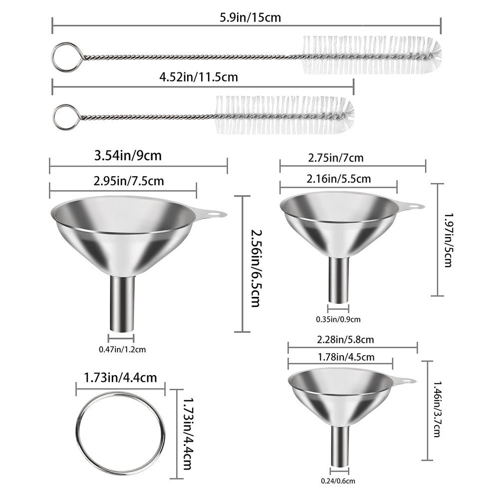 6 Pcs Stainless Steel Mini Funnels for Kitchen Use Large Tiny Small Funnel Set 3