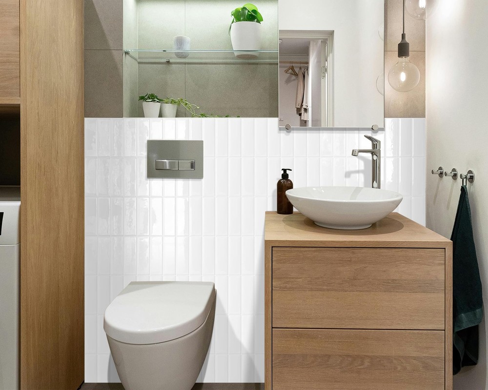 Plain White Peel and Stick Backsplash Tile Rectangle Subway Self Adhesive Wal...