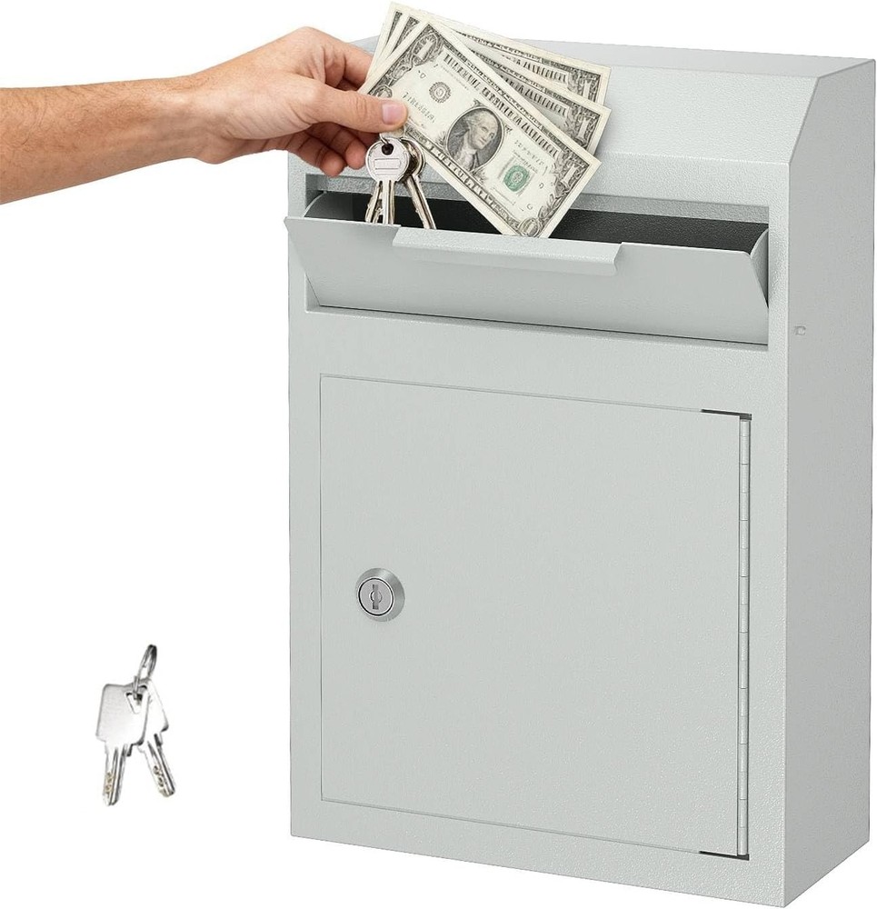 Large Metal Wall Mount Locking Deposit Drop Box Safe Heavy Duty Extra Large Lock