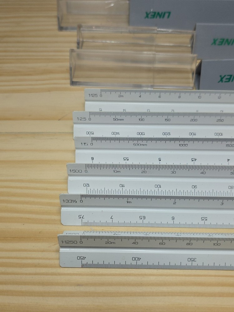 Linex Triangular Graphics Engineering Drawing ruler Lot Of 6 & case Free Shippin