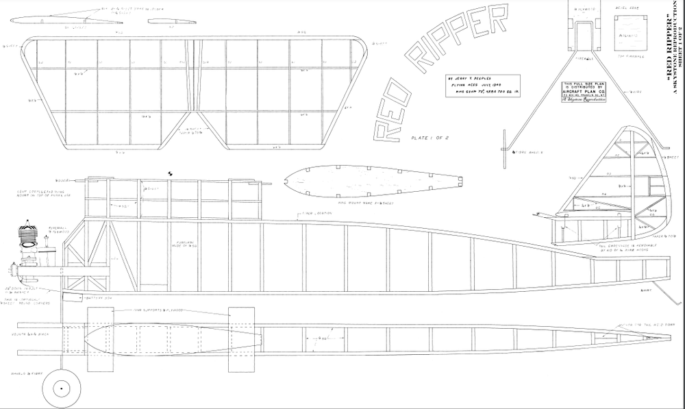 Plans "Red Ripper" Old Timer Vintage Free flight rc model airplane