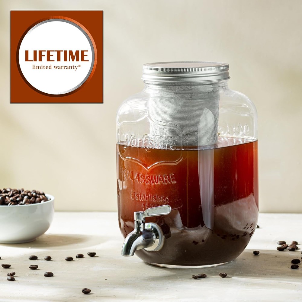 1 Gallon Cold Brew Coffee Maker - 3rd Generation Fine Mesh Filter - Stainless St