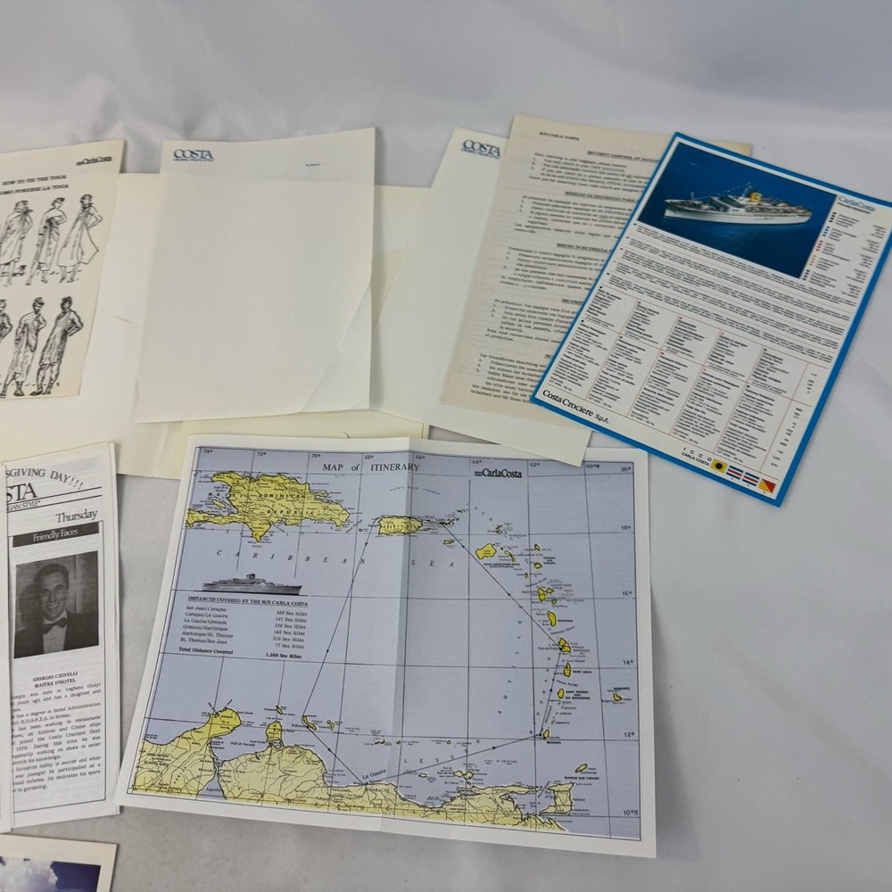 Costa Cruises M/S Carla Costa Welcome Aboard Kit Map Programs Menus 1980s
