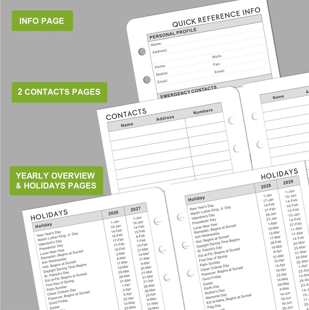 2026-2028 Monthly Planner Refill - A6 Size, Inserts with A6, black
