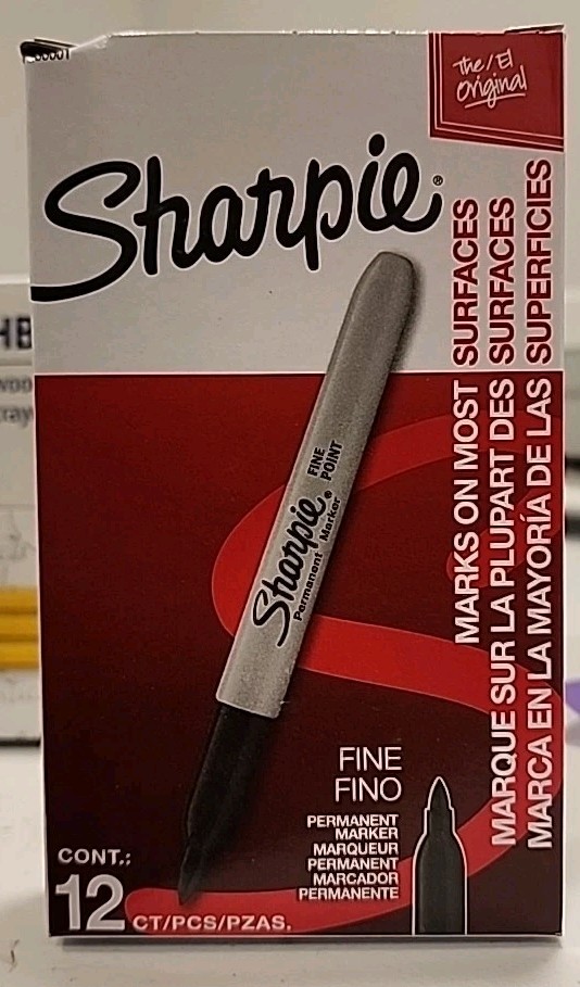 Sharpie Fine Tip Permanent Markers, Black - 12 Count