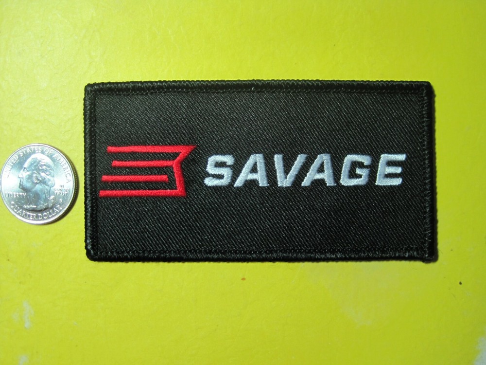 SAVAGE ARMS FIREARMS LOGO VEST PATCH 2 X 4 INCH HOOK BACK GUN EMBLEM SHARP!