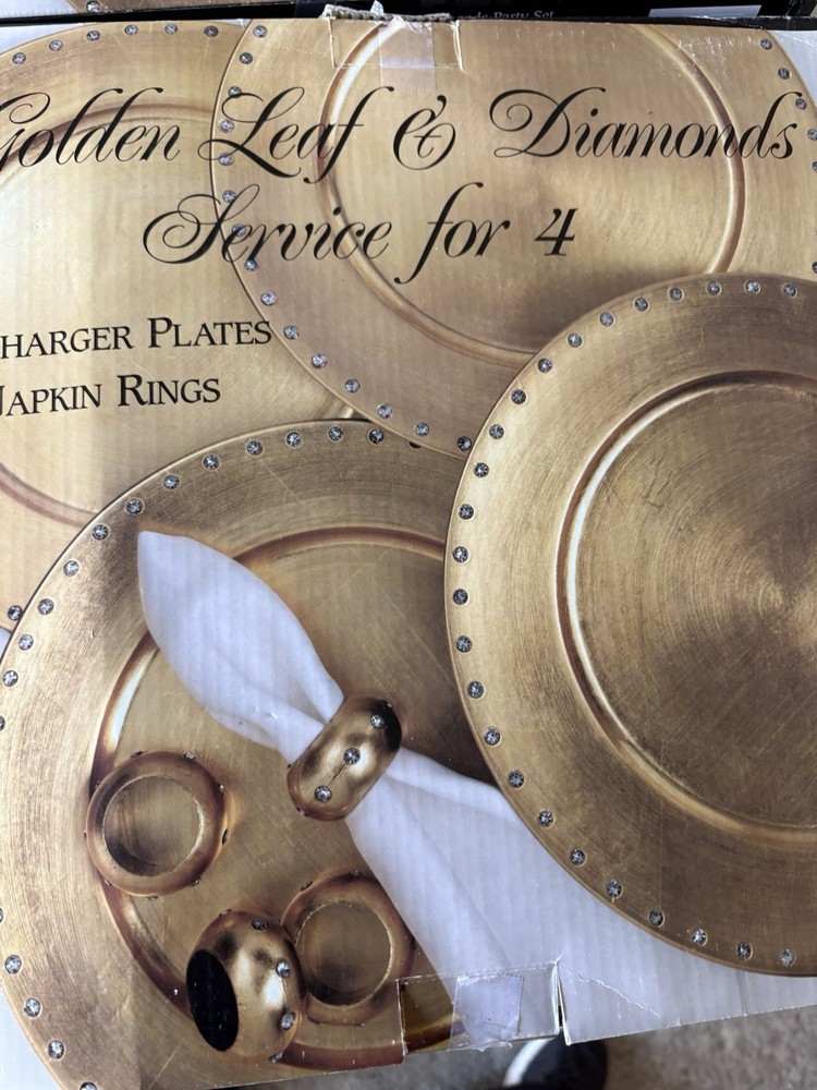 Golden Leaf And Diamonds Service For 4 ( 2 Sets). Decorative Use Only