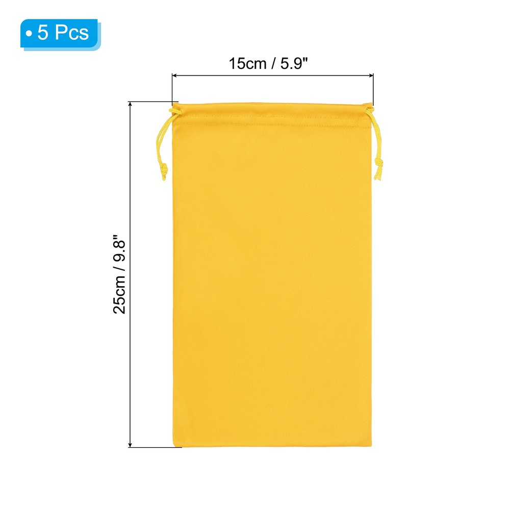 Ski Goggle Bag, 5 Pcs Soft Microfiber Drawstring Pouch, 15cmx25cm, Yellow