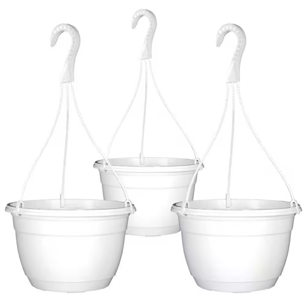 10 In. Dia White Plastic Hanging Basket (3-Pack)
